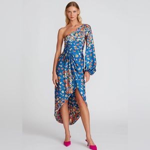 AMUR - Midi Floral One-Shoulder Hi-Low Cocktail Dress - Worn Once